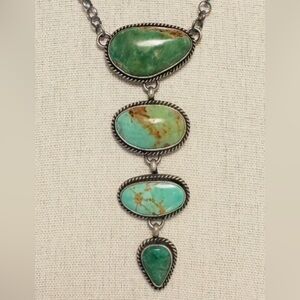 TURQUOISE LARIAT NECKLACE STERLING SILVER, Native American, Southwestern, Boho